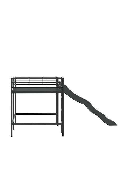 Pat pentru Copii Cușeta Semi Dublu Negru pentru Saltea 107x200cm