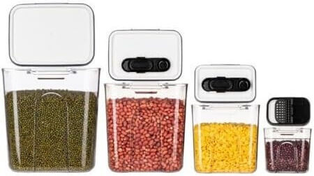 Alista Home Set of 4 Pasta / Cereal Jars with Plastic Transparent Lid 350ml 4 Pieces
