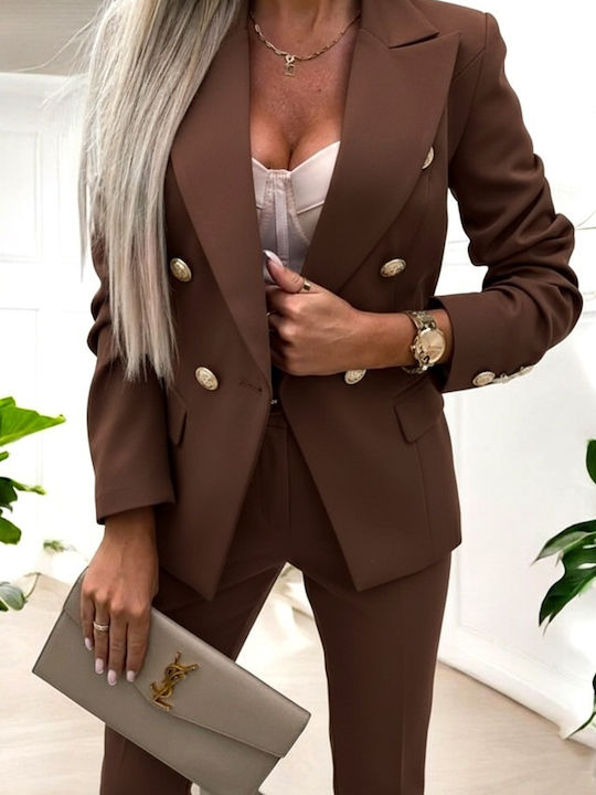Damen Brown Anzug in Tapered Linie