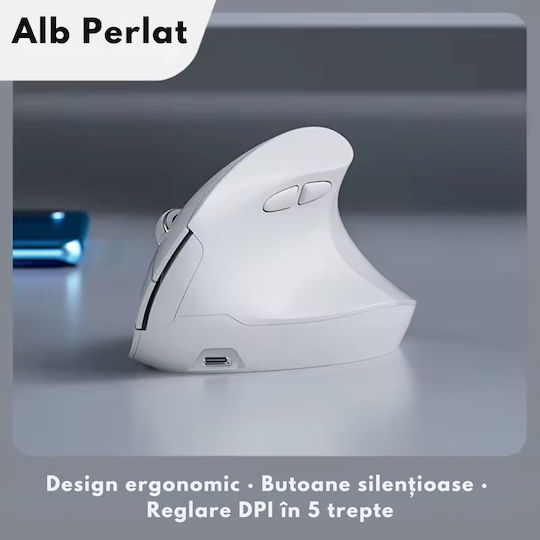 Qova Ασύρματο Εργονομικό Bluetooth Vertical Ποντίκι Λευκό