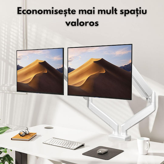 Базa За Бюро За 2 Монитора До 32" С Рамо Бяла
