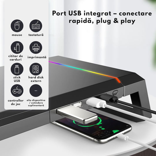 Newstar Suport Monitor de Birou 4 Porturi USB