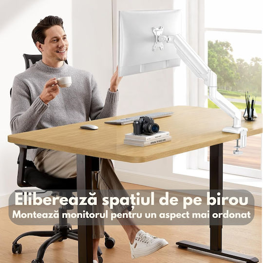Bază de Birou pentru Monitor până la 32" cu Braț Albă