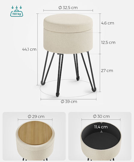 Footstool With Storage Space Upholstered With Ecru Fabric 32.5x32.5x44.1cm