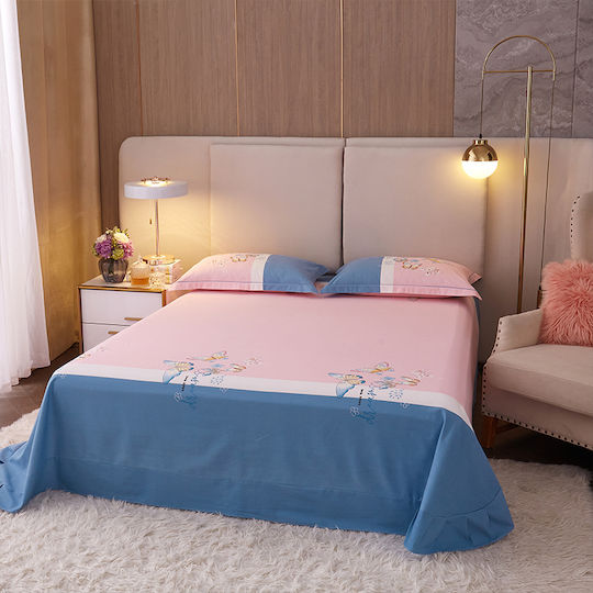 4 Seasons Collection Flannel Duvet Cover Set Super King 220x240cm 2 Pillowcases & 1 Bed Sheet Pink Blue