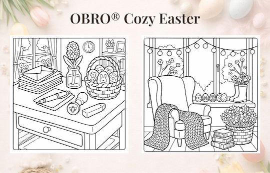 Set 2 Cărți De Colorat Anti-Stres Obro Primăvară Și Paște Adulți Copii 40 Pagini Groase 21x21 Cm