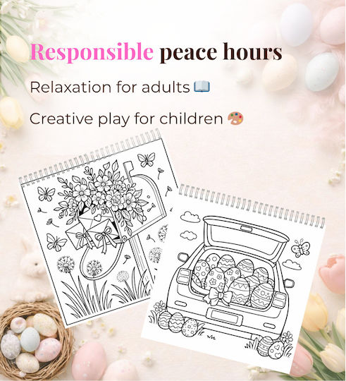 Set 2 Cărți De Colorat Anti-Stres Obro Primăvară Și Paște Adulți Copii 40 Pagini Groase 21x21 Cm