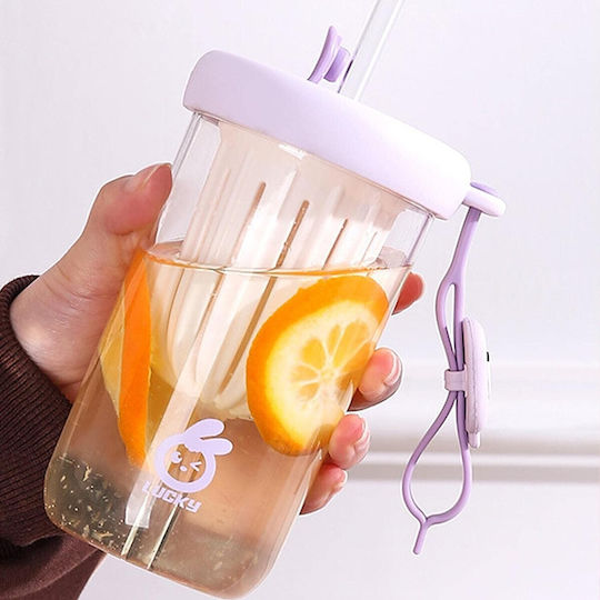 Alista Home Sticlă Pentru Copii Din Plastic Cu Pai Violet 500ml
