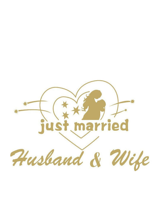 Sticker Decal Alista Home Temă Nuntă Design Iubitori Text Soț Soție Tocmai Căsătoriți 21x29 Cm Auriu
