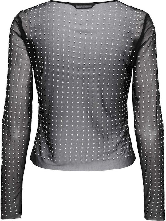 Only Дамска Блуза с Прозрачни Елементи Black/rhinestones