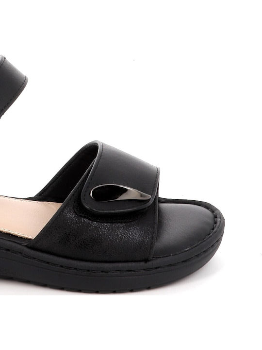 Damen Anatomisch Flache Sandalen Schwarz