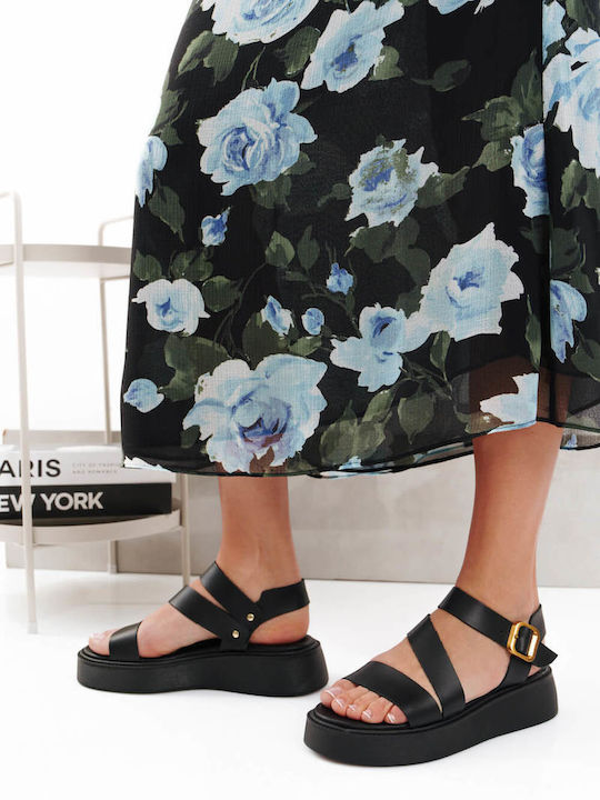 Μαύρα Flatforms Μαλακή Σόλα Χρυσή Τόκα