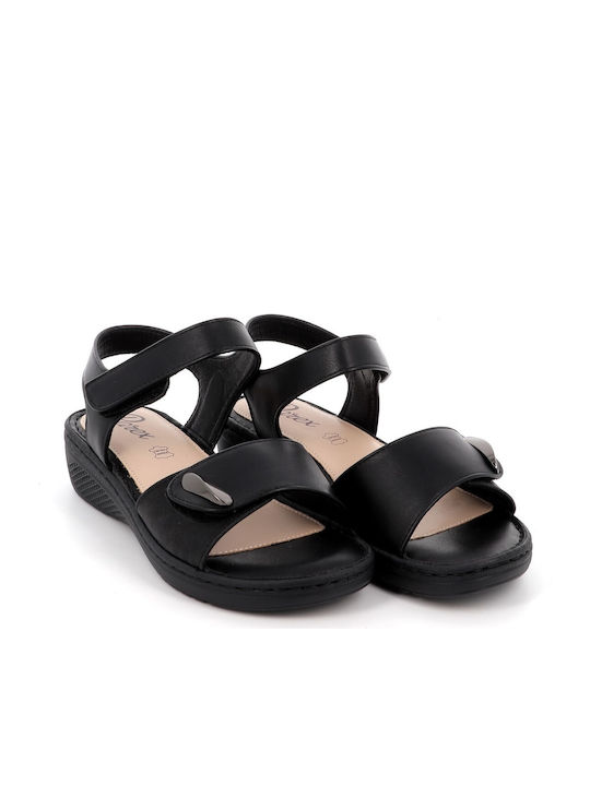 Damen Anatomisch Flache Sandalen Schwarz