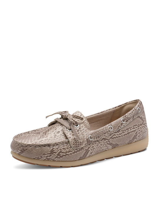 Leder Damen Mokassins in Beige Farbe