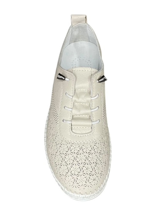 Leather Women's Moccasins In Beige Colour