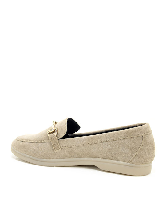 Leather Women's Loafers in Beige Colour