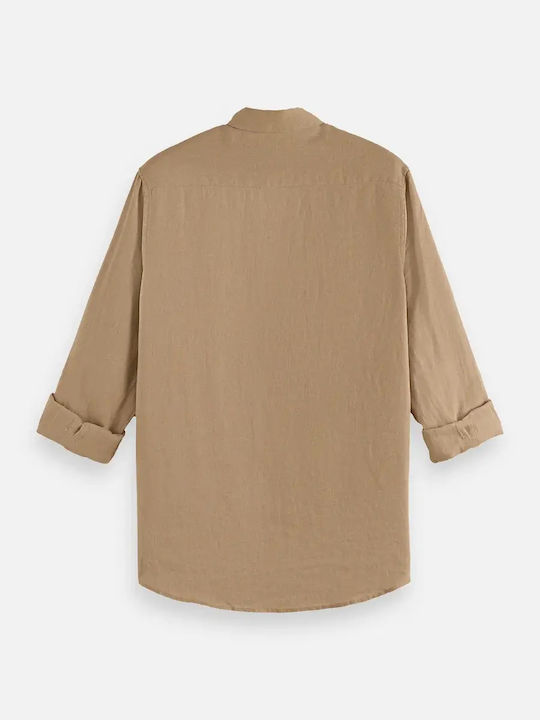 Long Sleeve Linen Shirt In Regular Fit Beige
