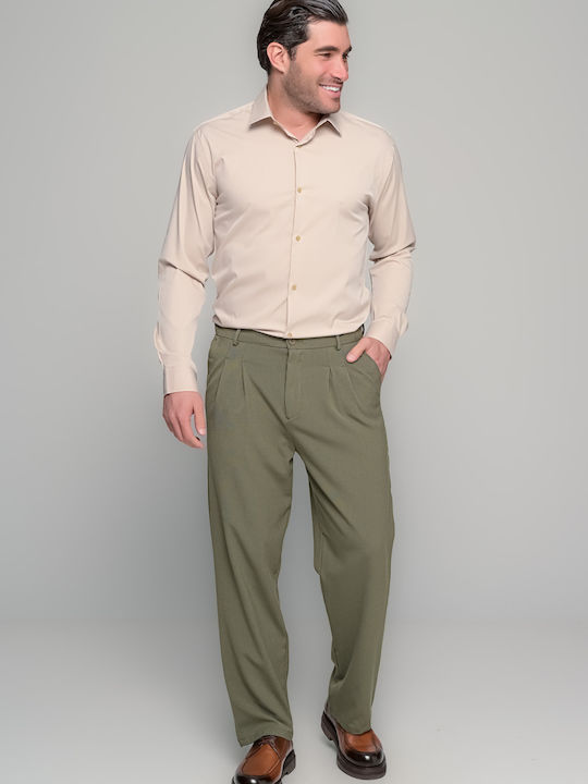 Langärmeliges Herrenhemd in Normale Passform Beige