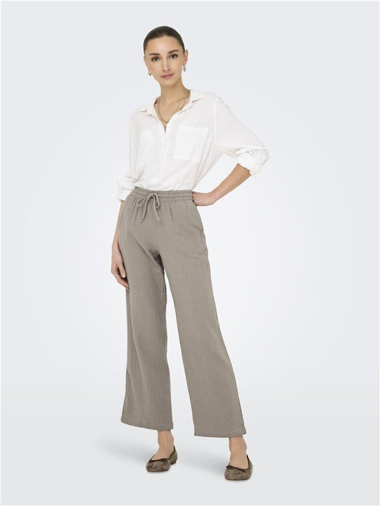 Women's Pantaloons with Rubber Band in Wide Leg Style Brown