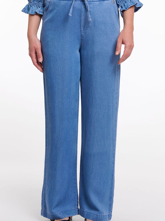 Damenhose mit Gummiband Washed Blau