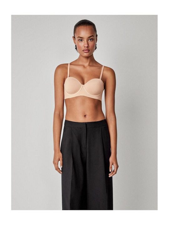 Nude Strapless Bra with Light Padding and Underwire