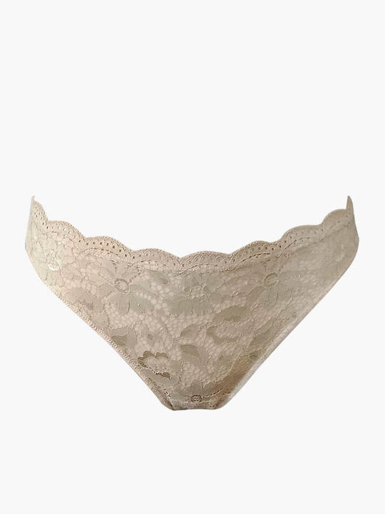 Damen-Slip Mit Spitze Beigen