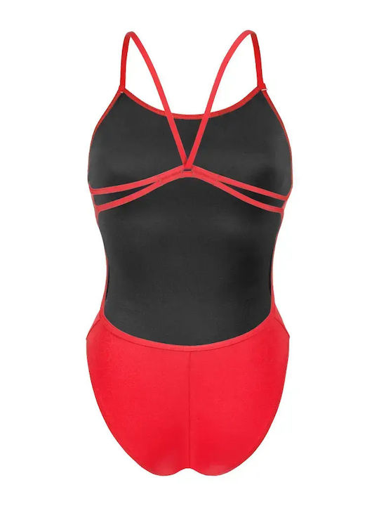 Back Solid Activewear Swimsuit Red