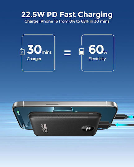 Veektomx VT103 Power Bank 10000mAh 22.5W με Θύρα USB-A και Θύρα USB-C Schnellladung Μαύρο