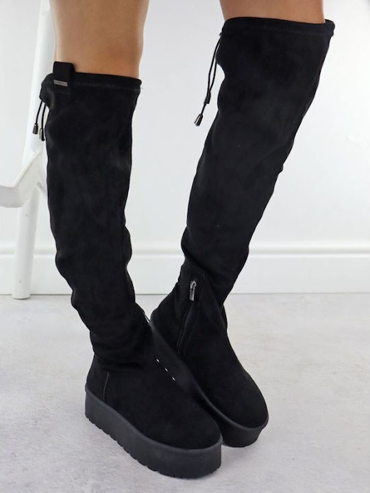 Wildleder Damenstiefel mit Pelz Schwarze