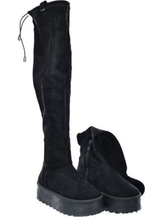 Wildleder Damenstiefel mit Pelz Schwarze