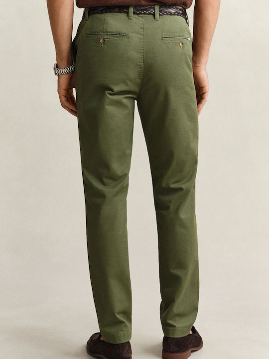 Chino Elastic Trousers in Slim Fit Dark Green
