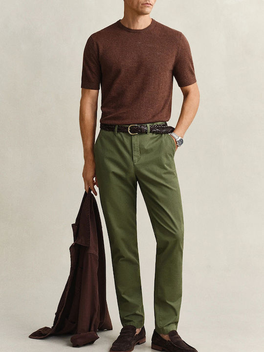 Chino Elastic Trousers in Slim Fit Dark Green