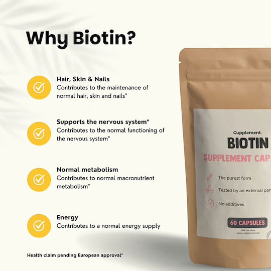 Cupplement Biotin Βιταμίνη για τα Μαλλιά, τo Δέρμα & τα Νύχια Energy 60 κάψουλες