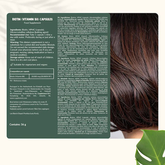 Cupplement Biotin Βιταμίνη για τα Μαλλιά, τo Δέρμα & τα Νύχια Energy 60 κάψουλες