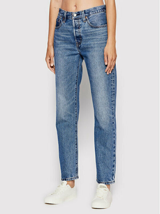 501® Women's Jean Trousers in Straight Line Worn In Medium Indigo - Medium Wash