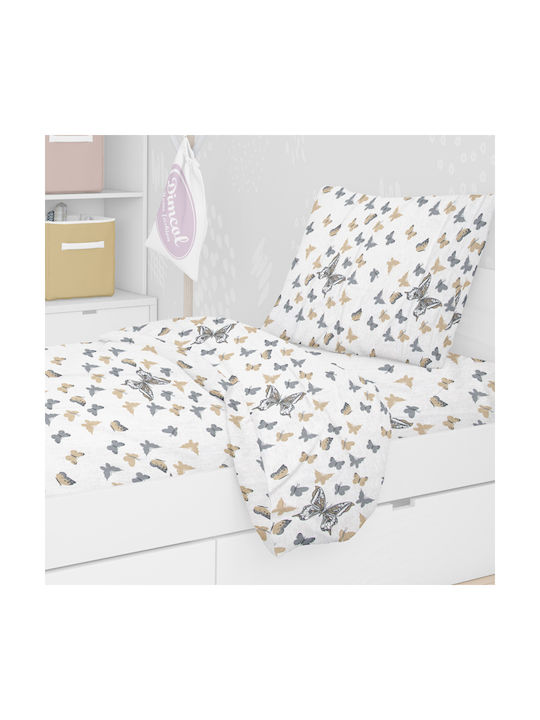 Dimcol Set Cearceafuri Single Din Bumbac Butterfly Bej 160x240cm 3 Bucăți