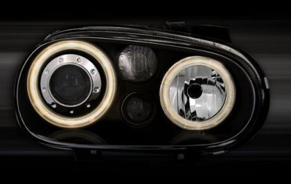 Front Headlights Vw Golf Iv R32 Angel Eyes Black Without H7 Bulbs Set 2pcs