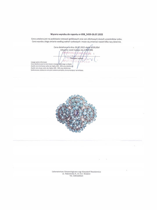 Pendant Brooch 830 Zirconia Tanzanite Certificate
