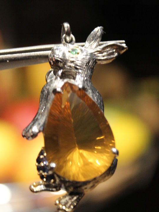Artistic Silver Pendant Citrine Sapphires Rabbit