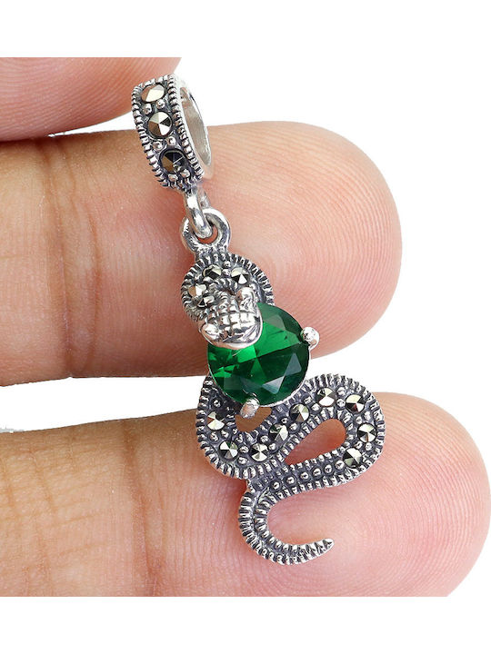 925 Pendant Elegant Delicate Natural Marcasites Green Zirconia Snake