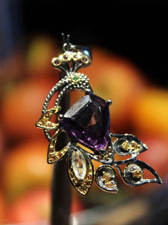 Silver Pendant Amethyst Sapphires Bird