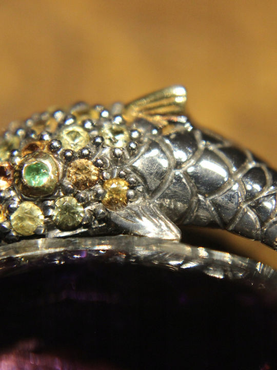 Artistic Fish Pendant Silver Amethyst Sapphires Diopsides