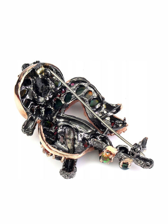 Brooch Pendant Black Opals Silver 925 Snake