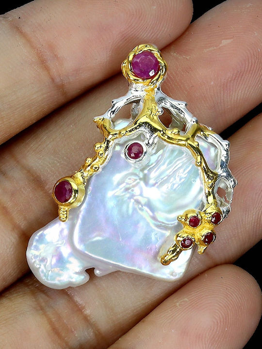 925 Beautiful Elegant Pendant Natural Myanmar Ruby Pearl