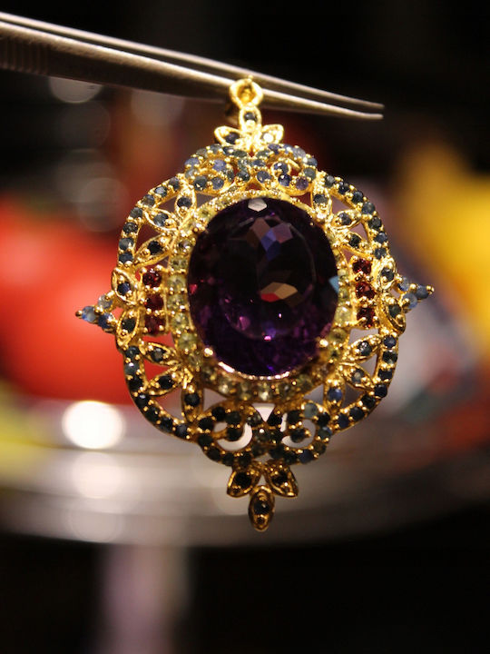 925 Pendant Stunning Silver Natural Amethyst Peridot Sapphires Garnets