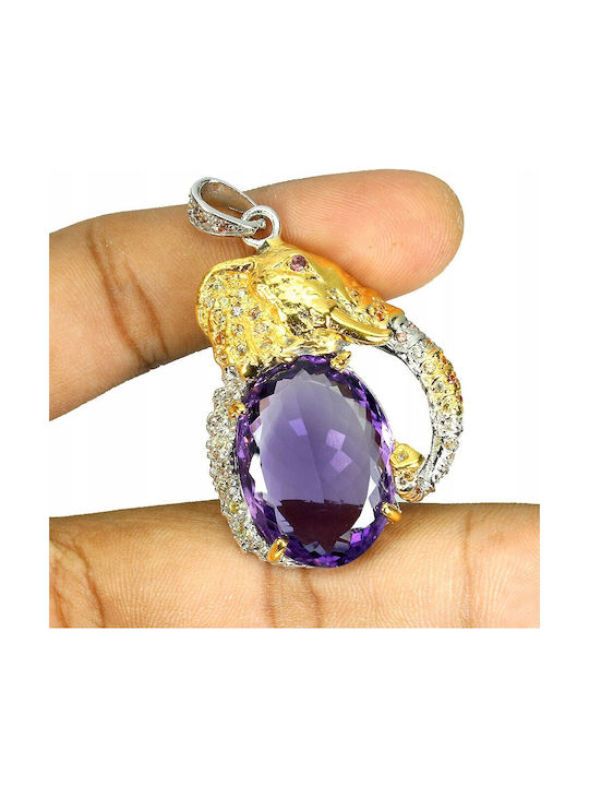 925 Pendant Natural 25.66ct Amethyst Sapphire Elephant 925 Pendant Natural 25.66ct Amethyst Sapphire Elephant