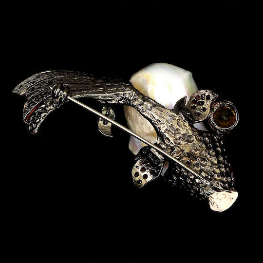 925 Silver Brooch Natural Baroque Pearl Fish
