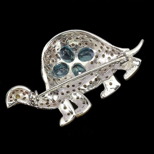 Silver Turtle Brooch Sapphires Swiss Blue Topaz 925