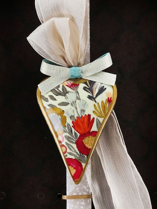 Easter Candle Round Floral Beige