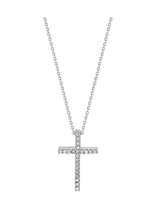 Kiriakos Gofas Damen Weißgold Kreuz 9K mit Kette